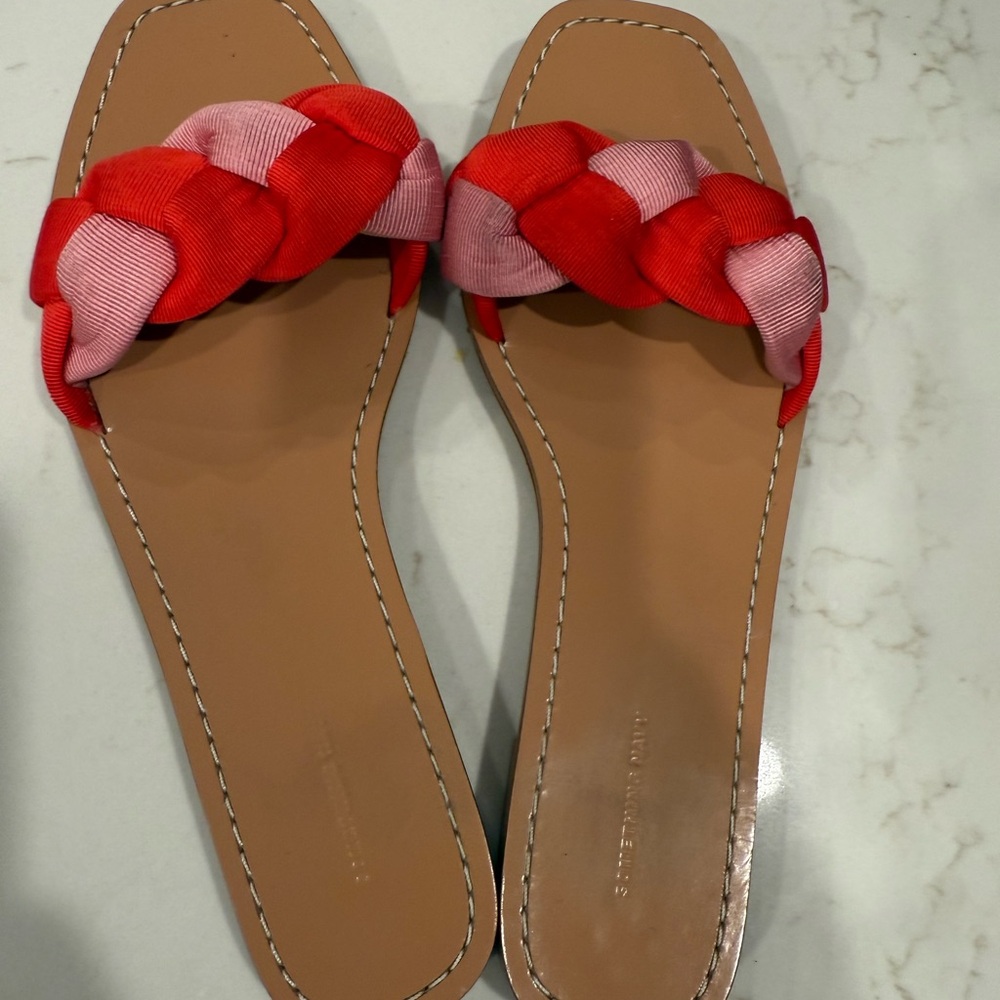 Something Navy Red and Pink Braided Sandals